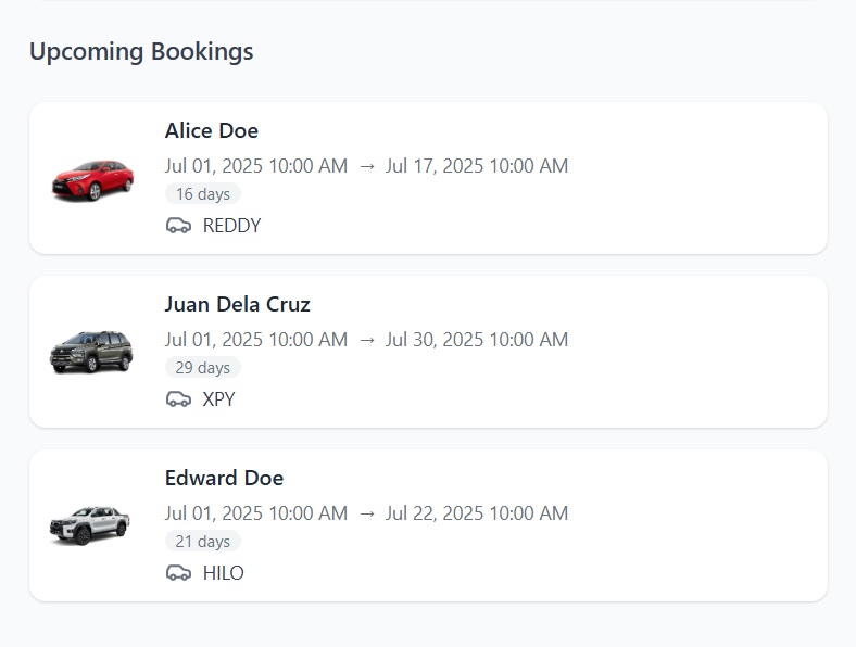 📅 Upcoming Bookings